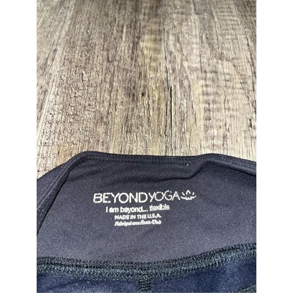 Beyond Yoga Glass Curved Side Long Leggings Black Speckle Patterned Metallic Med - Picture 3 of 4
